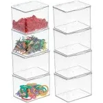 8ct mDesign Plastic Playroom/Gaming Storage Organizer Box, Hinged Lid, 8 Pack, Clear