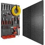 FZK Peg Board, 6pcs Metal Pegboard, Heavy Duty Pegboard Wall Organizer with Frame. Black Pegboard for Walls, Garage, Workbench, Craft Room Tool