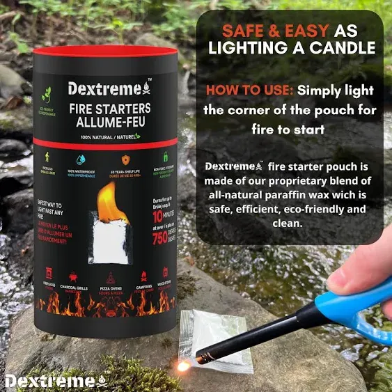 Dextreme Quick Instant Fire Starter 100pcs - Waterproof All-Purpose Indoor & Outdoor Firestarter, for Charcoal Starter, Campfire, Fireplace, BBQ,