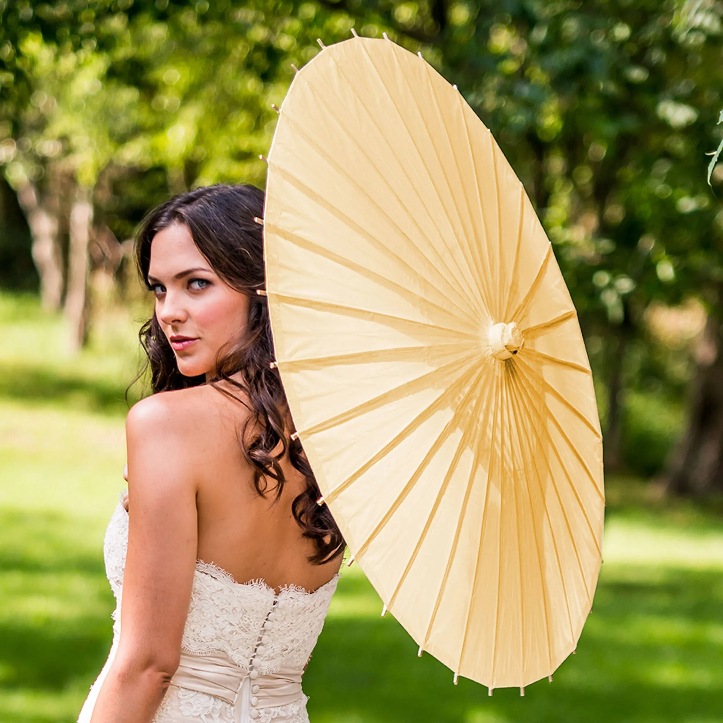 Pretty Paper Parasol with Bamboo Handle - Ivory