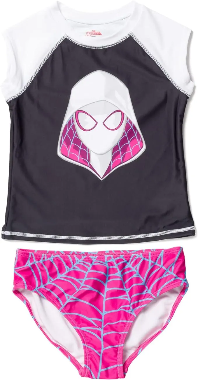 Marvel Spider-Man Spider-Gwen Ghost Spider Little Girls Rash Guard and Bikini Bottom Black / Purple 5