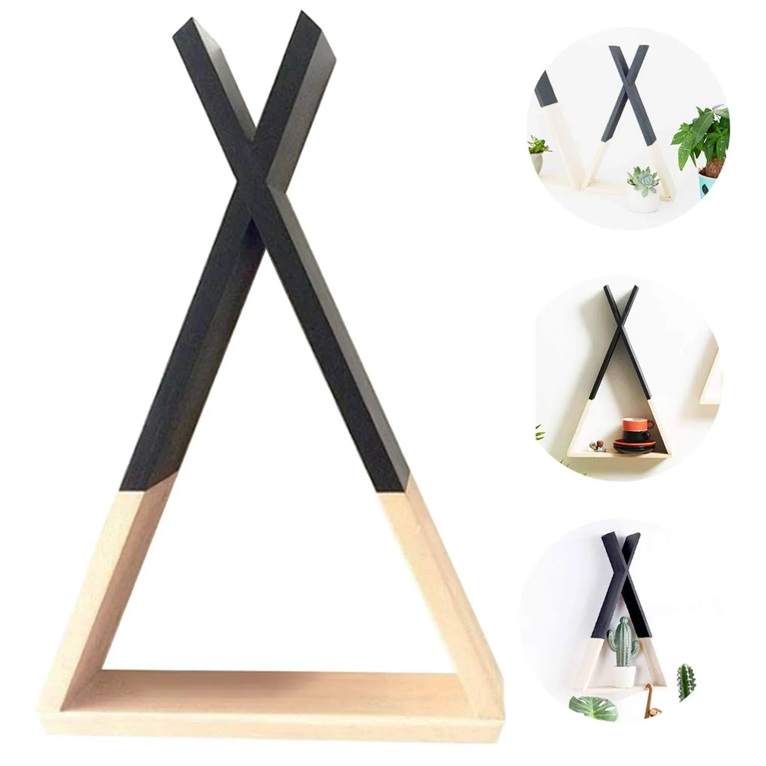 Black Nordic Style Wall Shelf. Triangle Wooden Shelf. Triangular Wooden Shelf Storage. Median