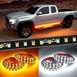 Nilight Truck LED Running Board Lights 2pcs 48nch LED Side Maker Light with White Courtesy Light & Sequential Amber Turn Signal Light LED Lighting