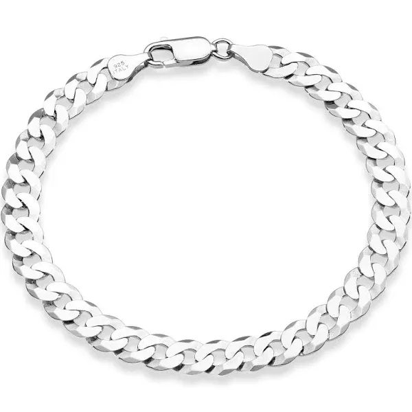 925 Sterling Silver Italian 7Mm Solid Diamond-Cut Cuban Link Curb Chain Bracelet