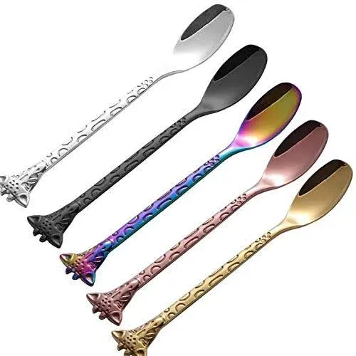 5 Pcs Giraffe Handle Tea Coffee Spoons Desserts Cakes Ice Cream Server Stainless