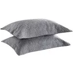 MarCielo 2 Piece Embroidered Pillow Shams, King Decorative Microfiber Pillow Shams Set, King Size Grey