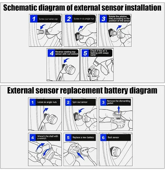 LEEPEE Tire Pressure Monitoring System, 5 Alarm Modes, with 4 External Sensors TPMS, Support iOS and Android, Real-time Displays Pressure and Temperature (0.1-6.4Bar)