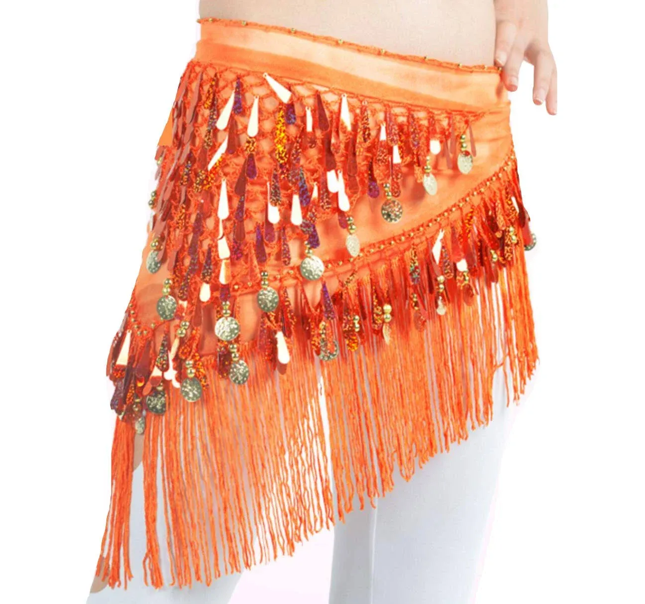 Lauthen.S Belly Dance Hip Scarf with Tassels Sequins, Triangle Coins Wrap Skirt Music Festival Clothing