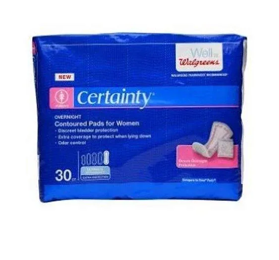 Walgreens Certainty Pads for Women, Overnight Absorption, 30 ea