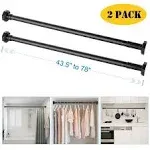 43.5 inch-78 inch Adjustable Tension Rod, Rust-Proof Hanging No Drilling Cabinet Wardrobe Closet Window Shower Curtain Rod, Black (2 Pack), Size: 43.5