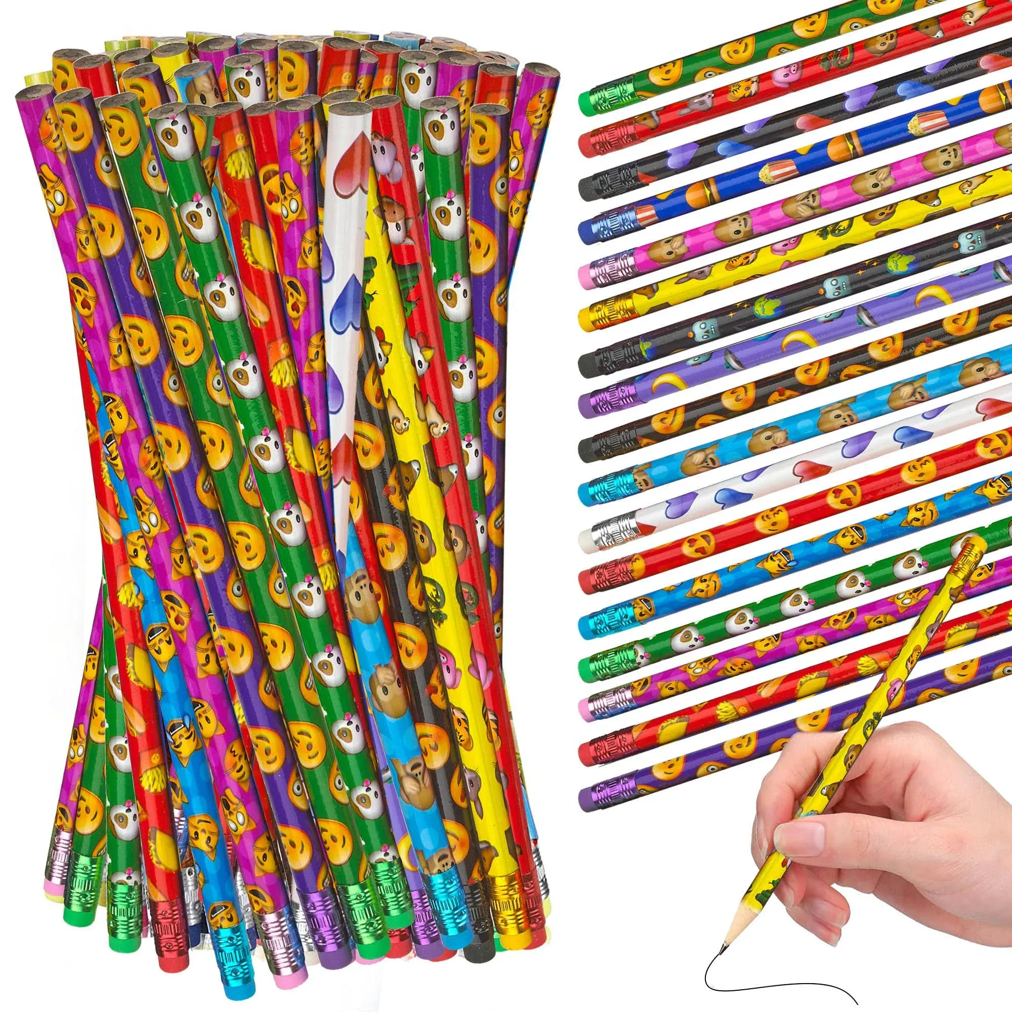 Emoticon Pencils - 144 Pack - Fun &amp; Vibrant Writing Tools with Erasers