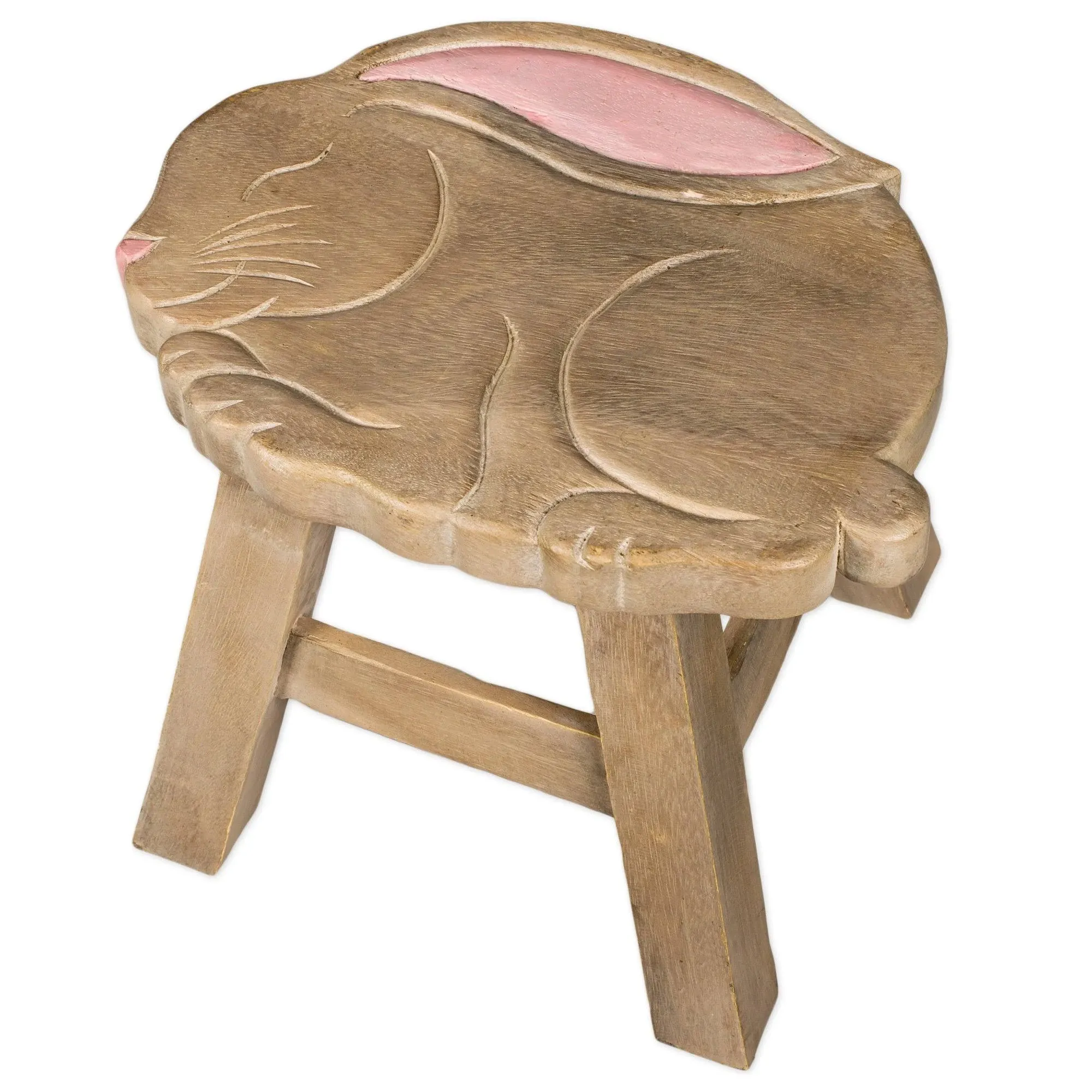 Sea Island Imports, Inc. Bunny Design Hand Carved Acacia Hardwood Decorative Short Stool