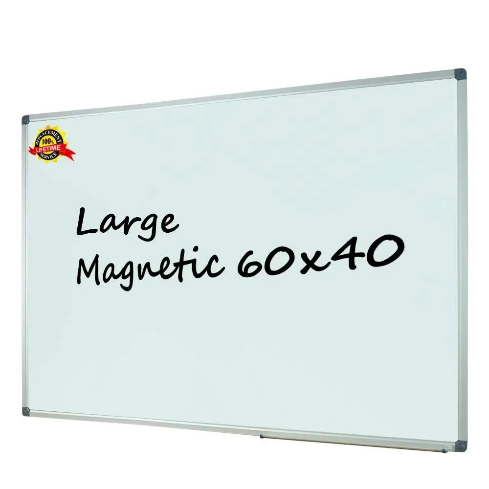 Large 60" x 40" Magnetic Dry Erase White Board - Wall Mounted Whiteboard with Pen Tray, Aluminum Message Presentation Memo Board for Office & School