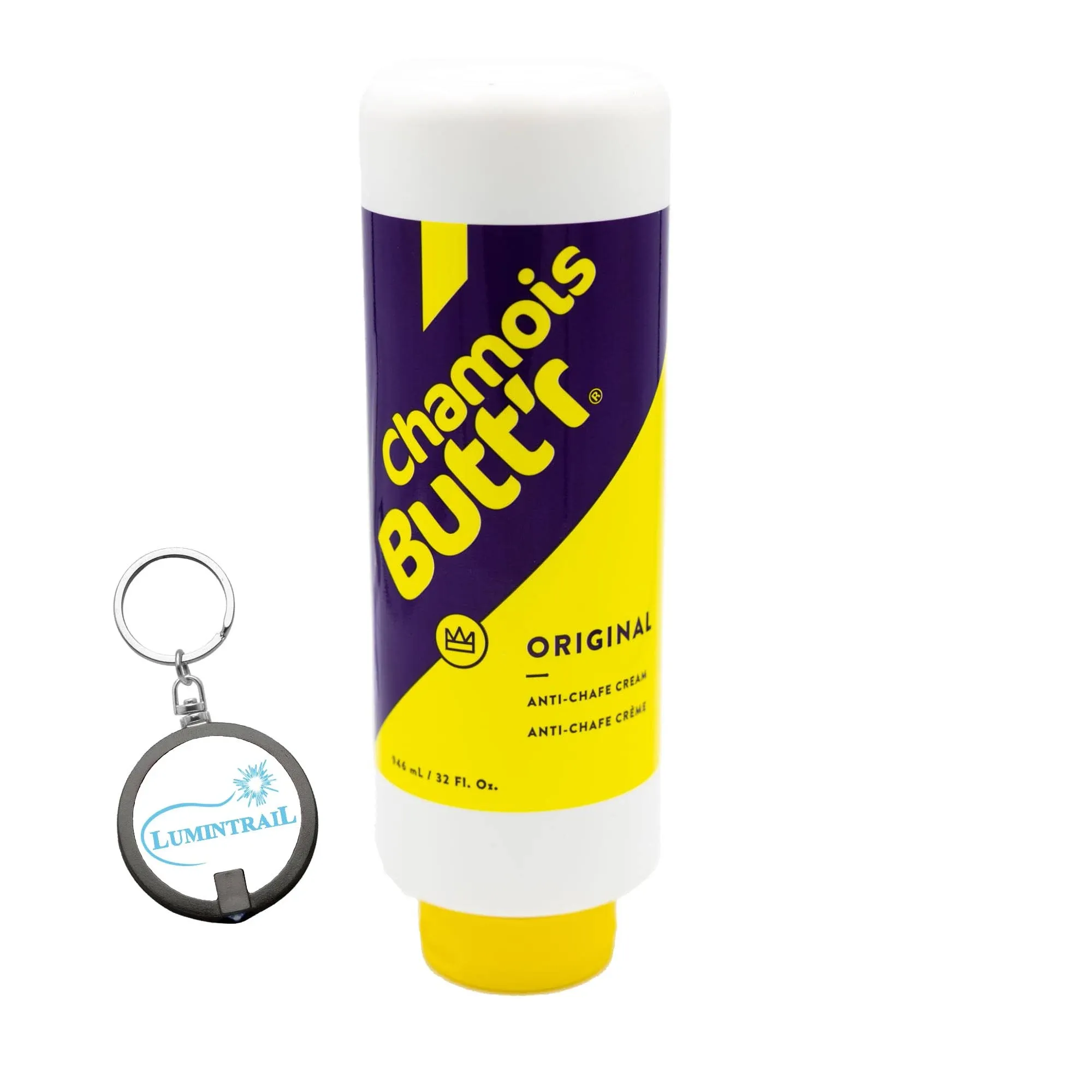 Chamois Butt'r Original Anti-Chafe Cream Skin Lubricant 32 Fl. Oz Bundle with a Lumintrail Keychain Light