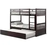 Costway Twin Over Twin Pull-Out Bunk Bed with Trundle and Wooden Ladder