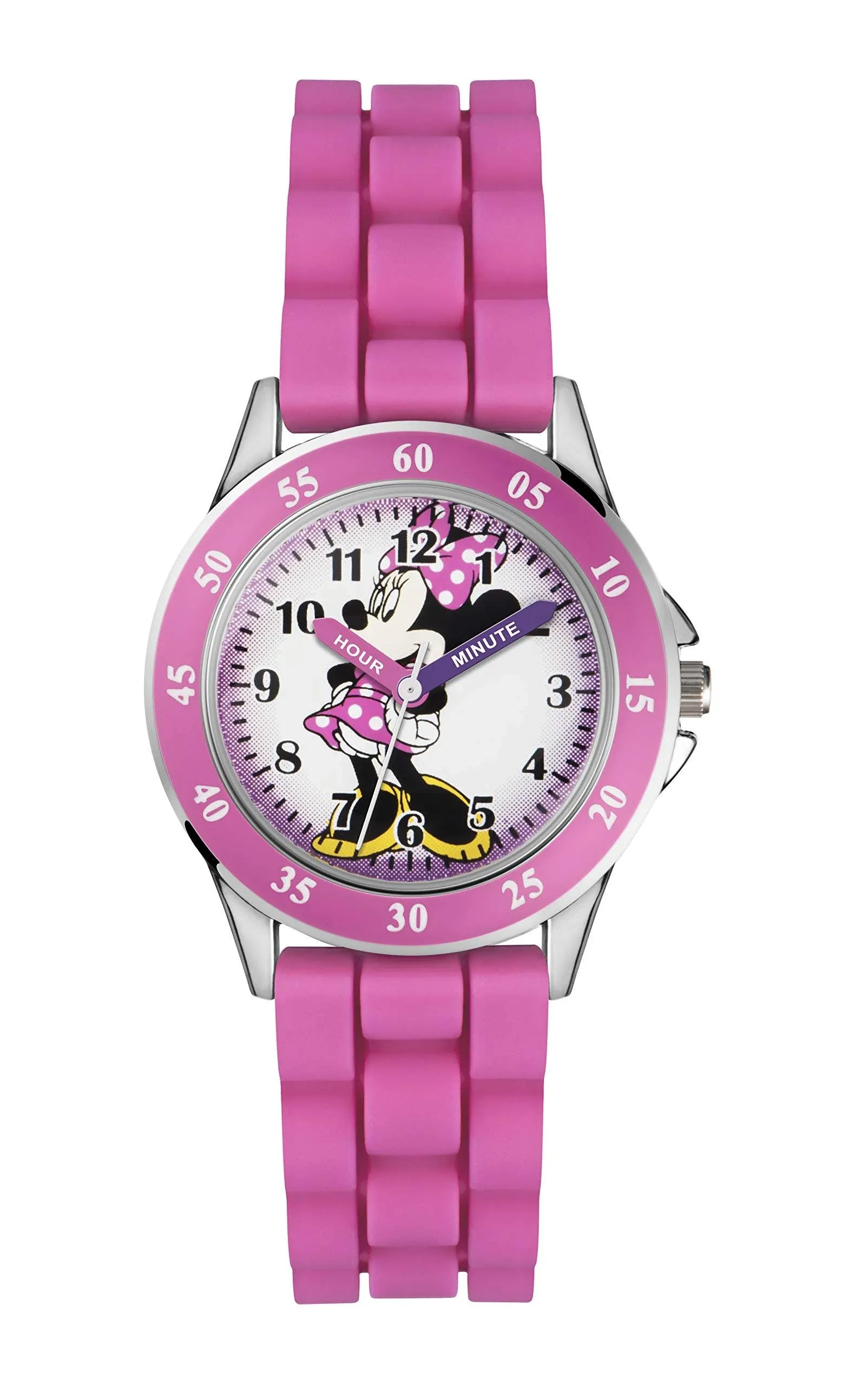 Minnie Mouse Time Teacher Watch for Girls - Analog Time Learning with Easy-to-Read Numbers and Comfortable Silicone Band