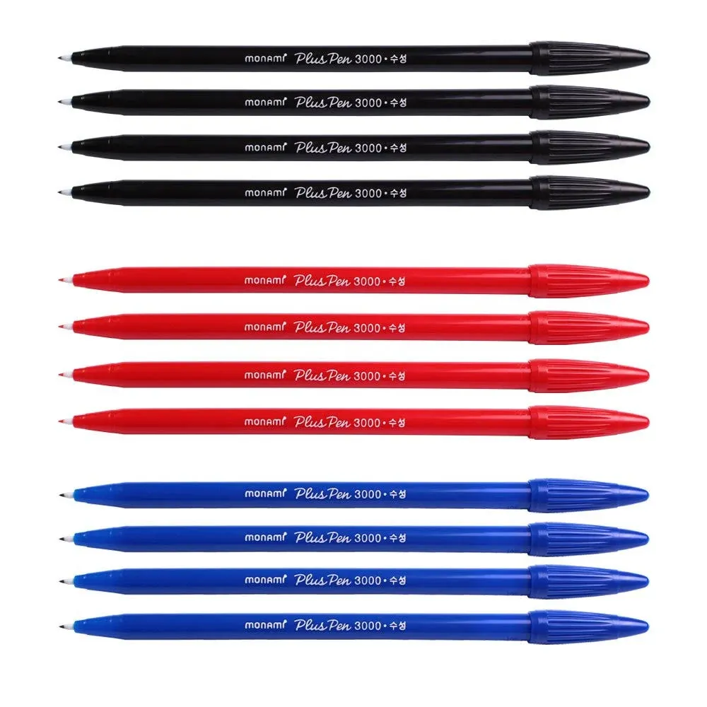 12pk Monami Plus 3000 Office Sign Pen Felt Tip Water Based Ink Color Complete