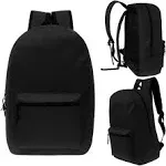 Moda West 17" Kids Basic Wholesale Backpack in Black - Bulk Case of 24