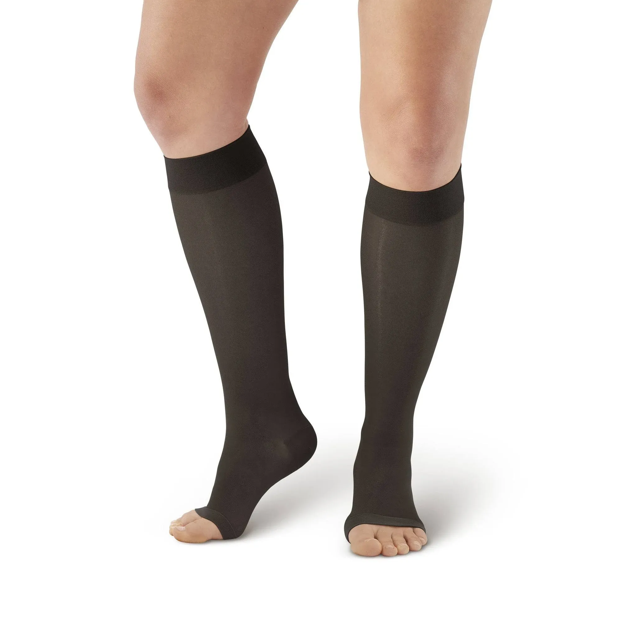 Ames Walker AW Style 44 Sheer Support 20-30 mmHg Open Toe Knee High Compression Stockings Black Large