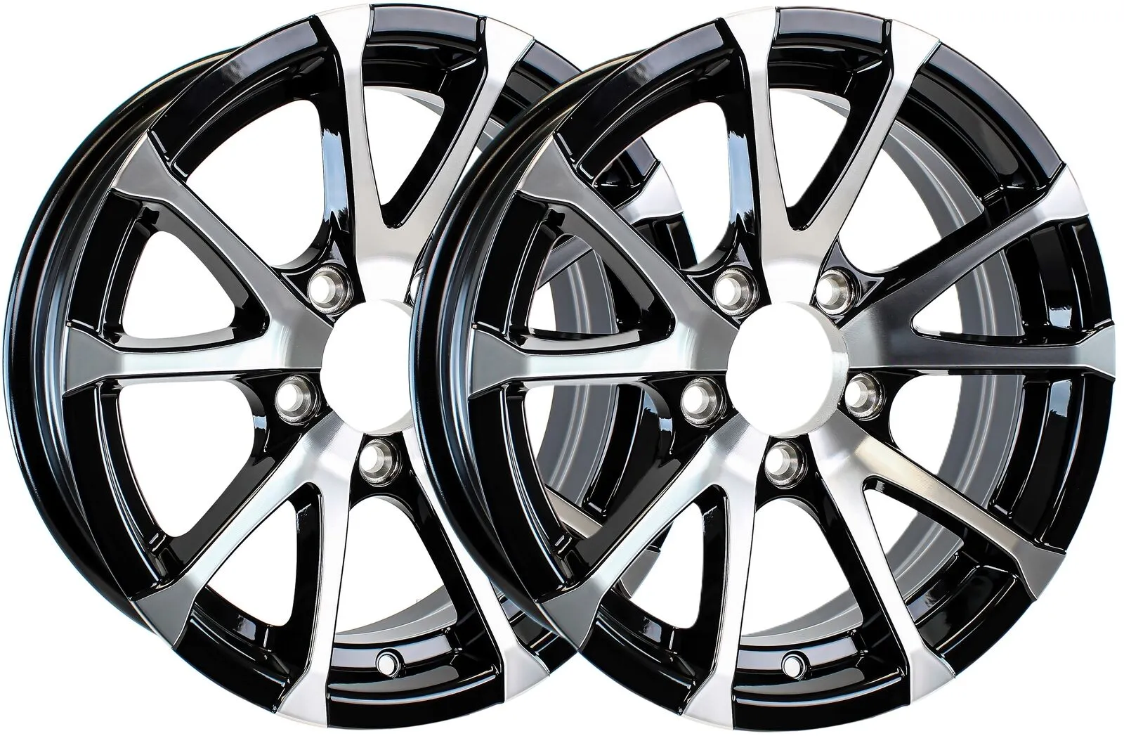 Two Aluminum Trailer Rims Wheels 5 Lug 14 in. Avalanche V-Spoke / Black