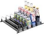 Baraiser Drink Organizer for Fridge, Self-Pushing Soda Can Organizer for Refrigerator, Width Adjustable Pusher Glide, Automatic Drink Dispenser (3 Rows - 12.2”D,White)