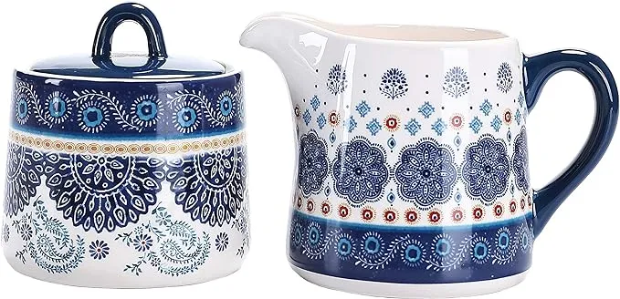 Bico Blue Talavera Ceramic Sugar and Cream Set, Dishwasher Safe