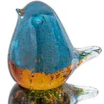 QFkris Handmade Glass Bird Blown Glass Figurine Collectible Glass Art Craft Gift for Christmas, Birthday Home Decor Blue Yellow Paper Weight