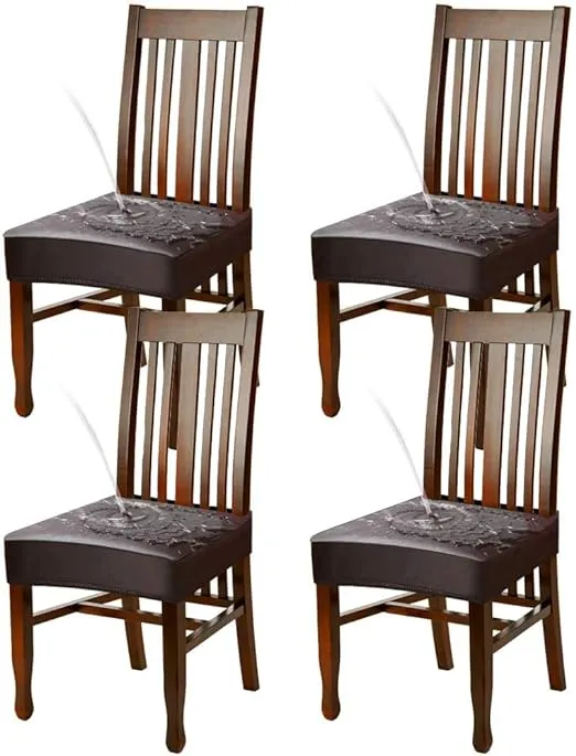 Dining Chair Covers Solid Pu Leather Waterproof and Oilproof Stretch Dining C...