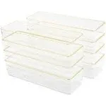 Martha Stewart Kerry Plastic Stackable Office Desk Drawer Organizers, 9" x 3", 8 Pack, with Gold Trim