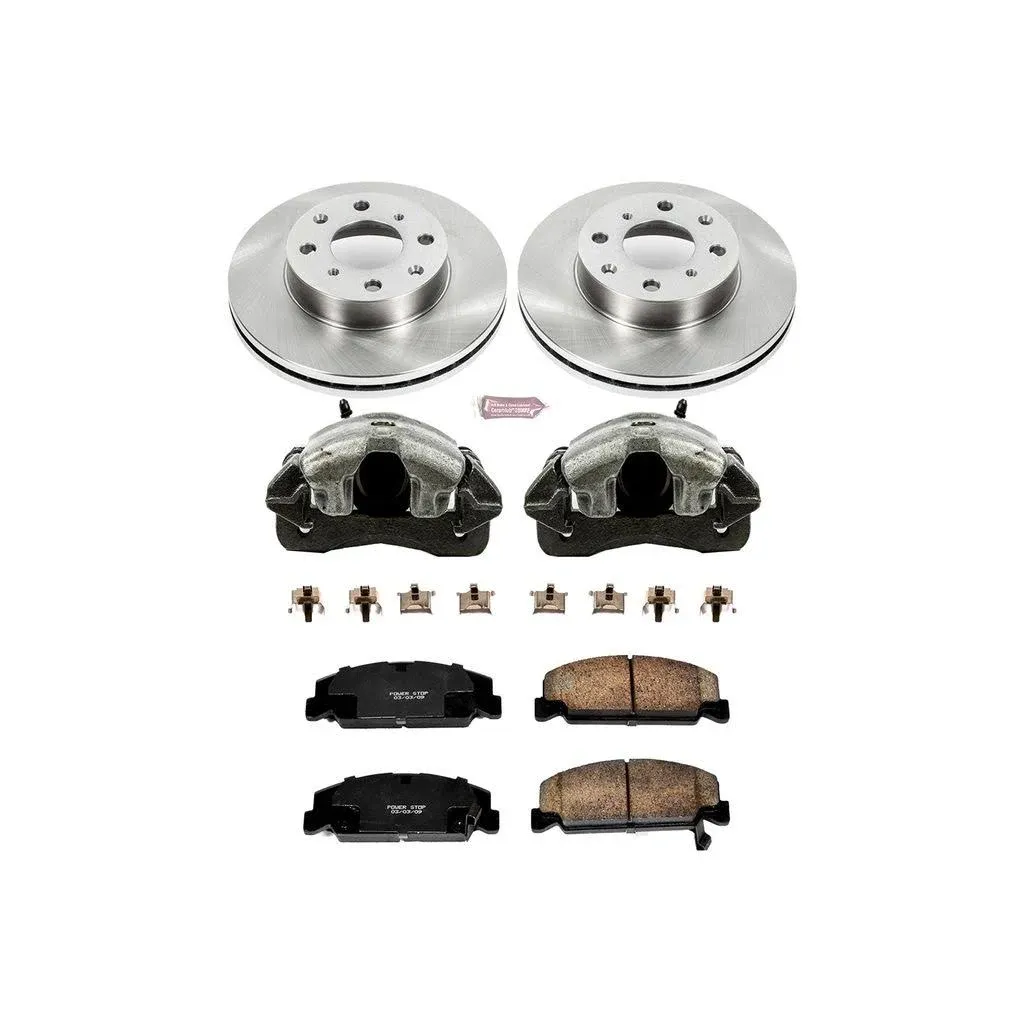 Power Stop KCOE699 Autospecialty 1-Click OE Replacement Brake Kit with Calipers For Honda CRX 1990-1991, Honda Civic 1990-2000, Honda Civic del Sol 1993-1997 [Model Specific]