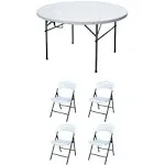 Plastic Development Group 4' Folding Banquet Table & 4 Outdoor Folding Chairs, White