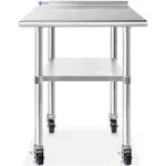 GRIDMANN NSF Stainless Steel 30 in. x 24 in. Commercial Kitchen Prep & Work Table w/ Backsplash Plus 4 Casters (Wheels)