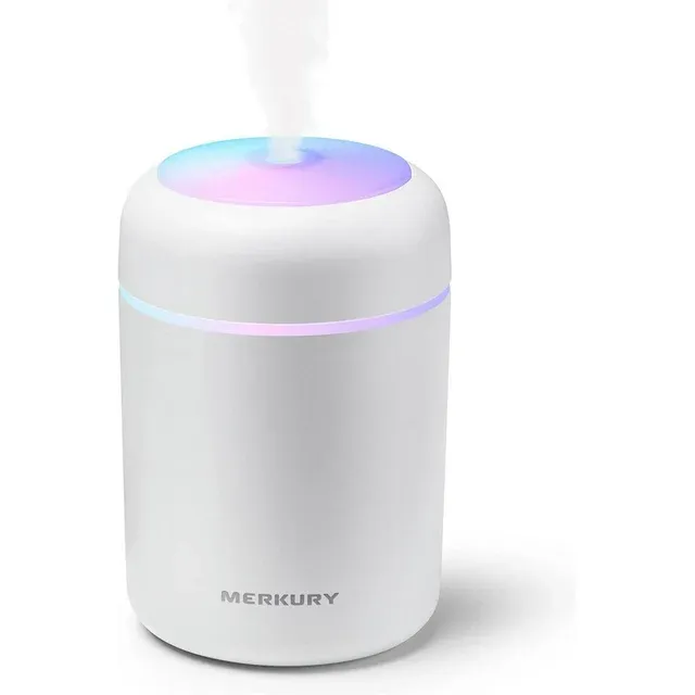 Merkury Innovations Breathe Easy Portable Personal Humidifier, USB Powered, Night Light, Timer Included, For Allergies, Dry Skin and Improved Sleep, White