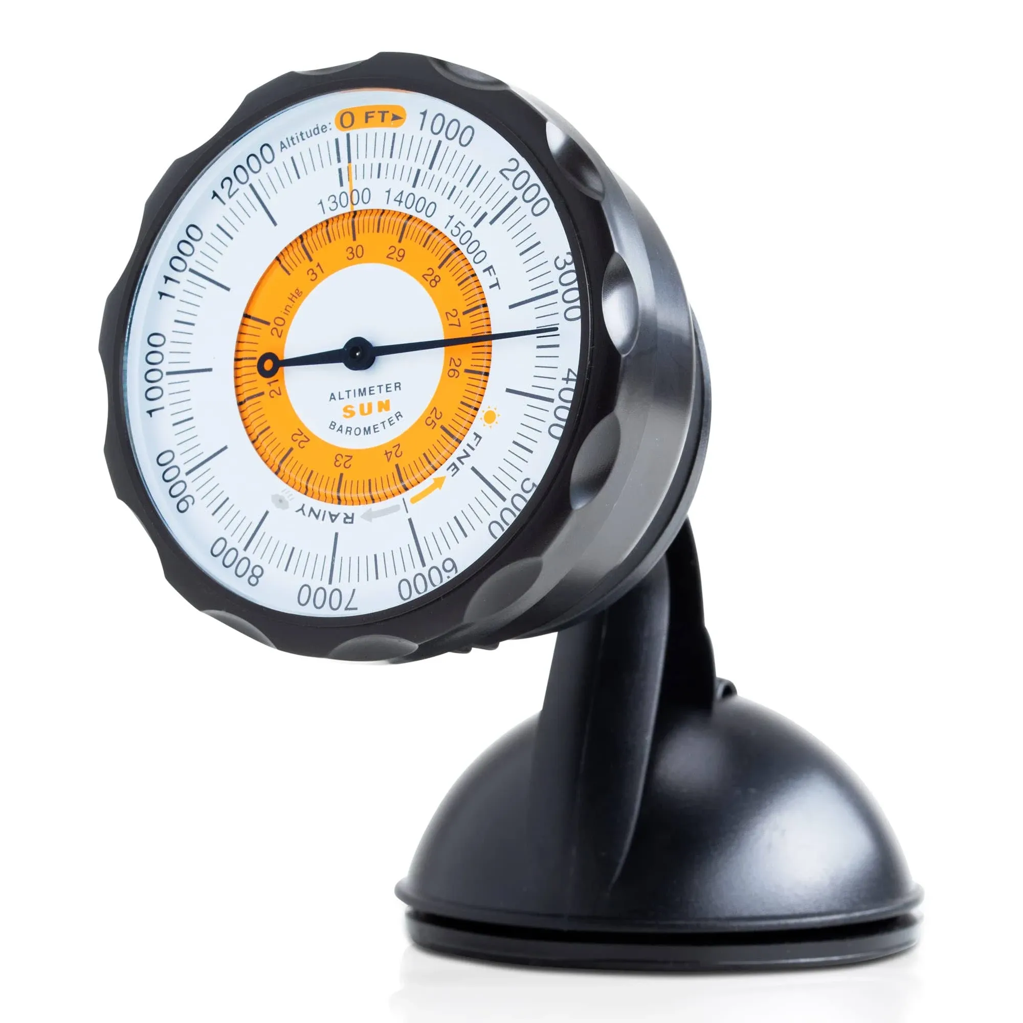 Sun Company AltiPort - Detachable Windshield and Dashboard Altimeter and Barometer | Altimeter for Cars and Trucks | Reads Altitude from 0 to 15,000 Feet