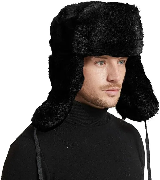 IFSUN Mens Winter Real Rabbit Fur Aviator Hat Russian Ushanka Hats