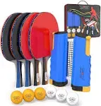 NIBIRU SPORT Ping Pong Paddles Set - Professional Table Tennis Rackets and Balls, Retractable Net with Posts and Storage Case - Pingpong Paddle and Game Table Accessories