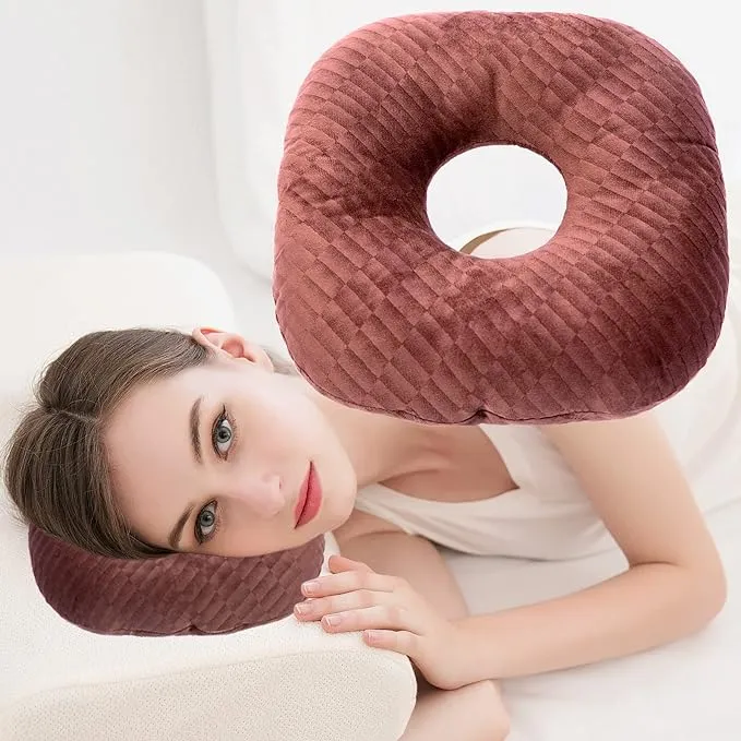 Ear Piercing Pillow for Side Sleepers, Pillow with an Ear Hole for CNH and Ear Pain Ear Inflammation Pressure Sores, O-Shaped Side Sleeping Pillow, Ear Guard Pillow(Black)