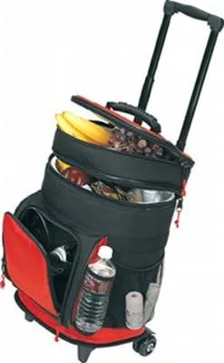 Travel5.0 Deluxe Ripstop Beach Picnic Rolling Cooler with Wheels, Red