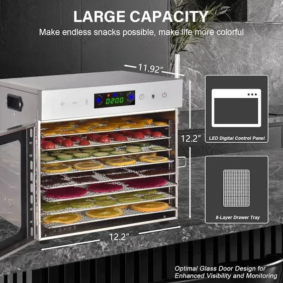 8 Trays Food Dehydrators with Digital Timer and Temperature Control HOPERAN