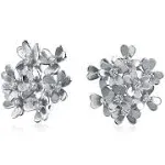 Silver 3 Leaf Clover Flower Clip On Rhodium Plated Earrings