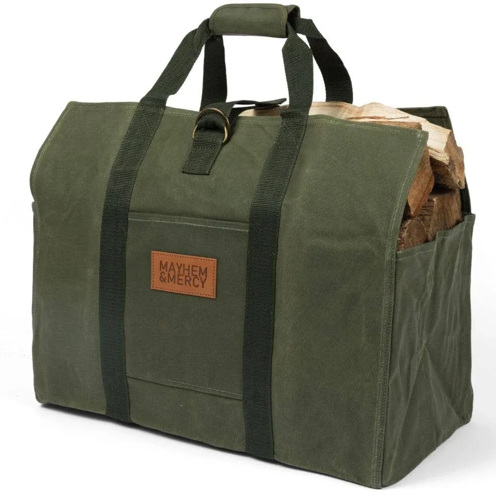 Firewood Carrier - Waxed Canvas Wood Carrier For Firewood - Hunter Green Log ...