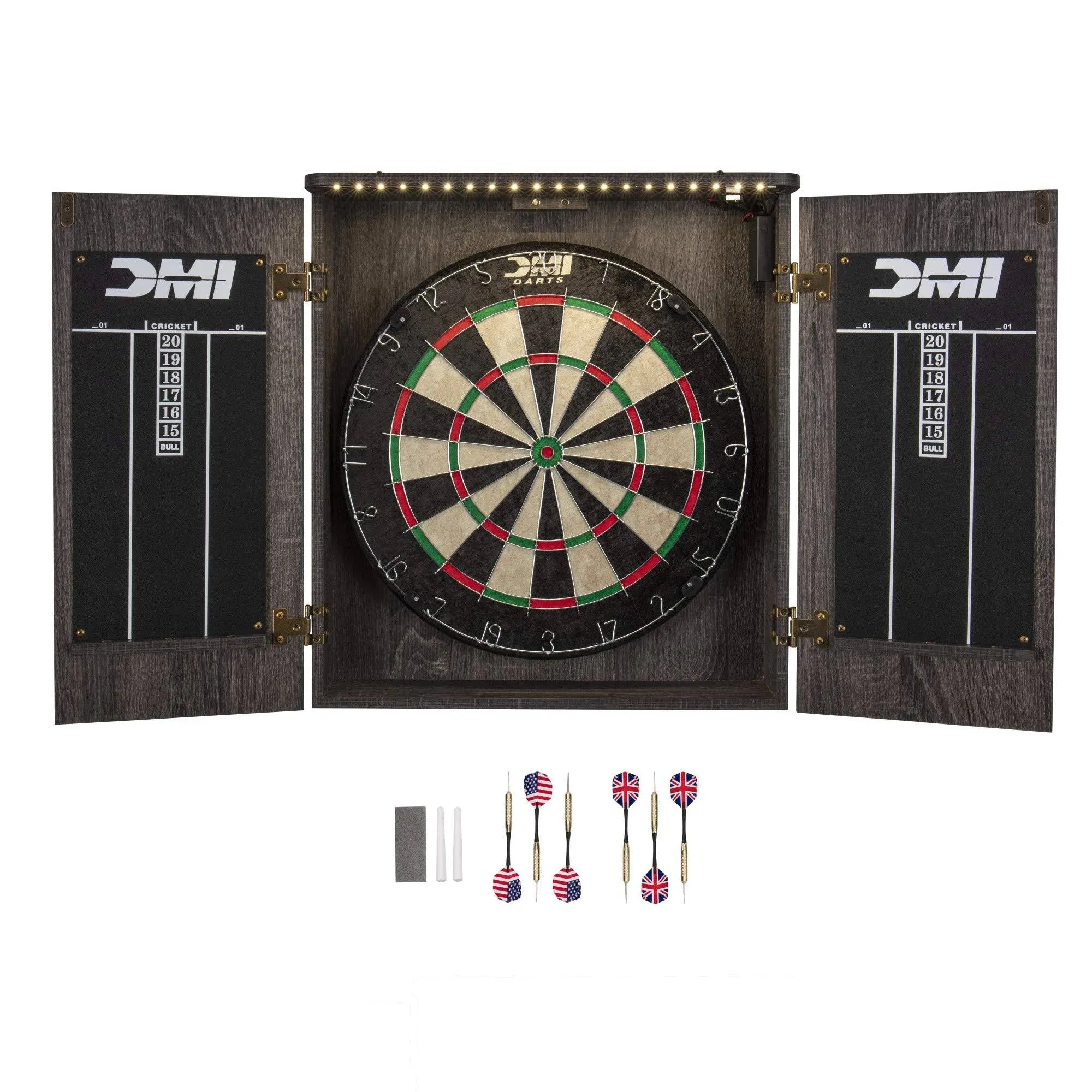 DMI Sports Paris Lighted Bristle Dartboard Cabinet Set D4400W