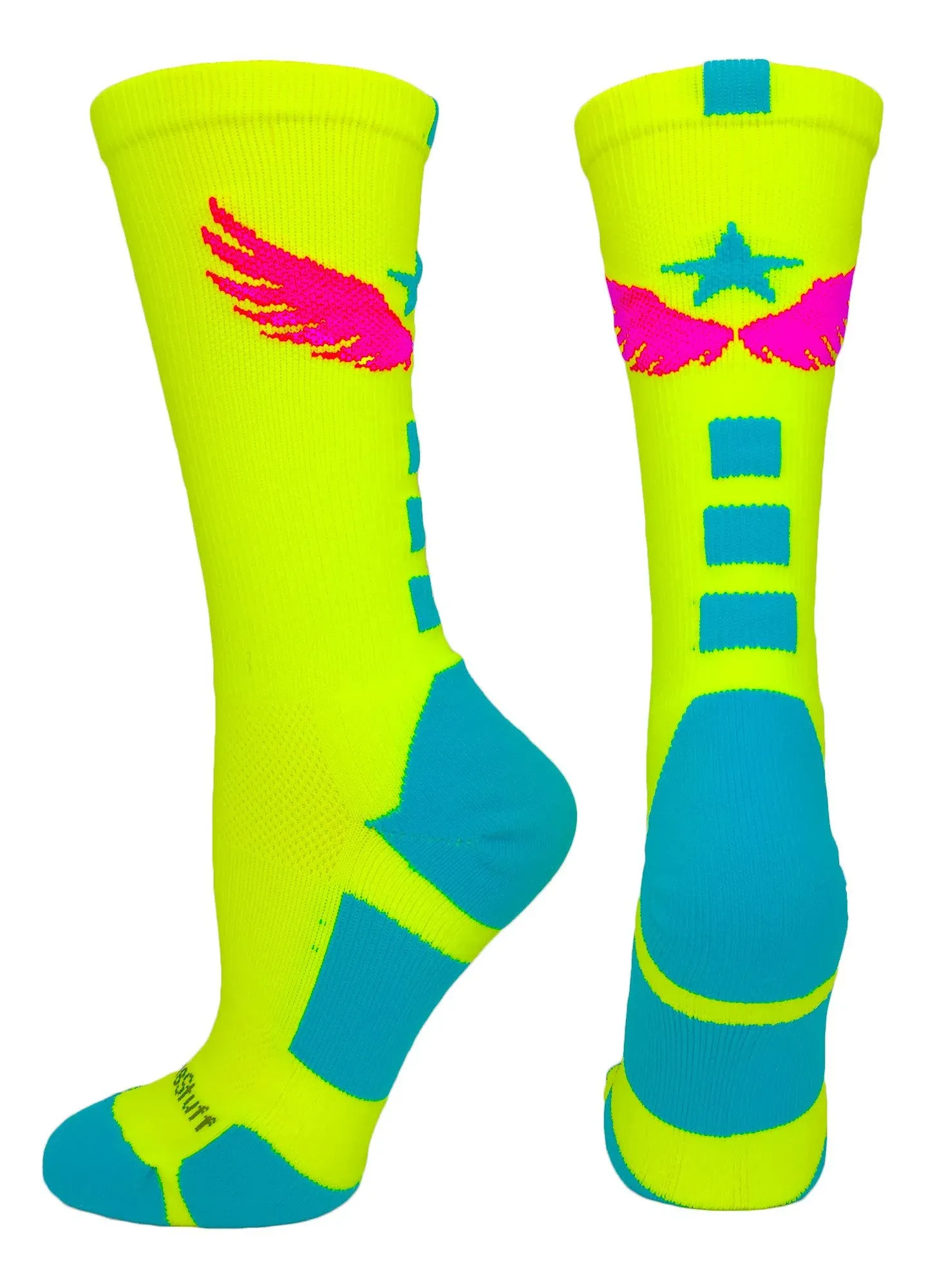 MadSportsStuff Light Speed Athletic Crew Socks (Neon Yellow/Electric Blue/Neon ...