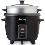 6-Cup Black Rice Cooker with Removable Steam Tray