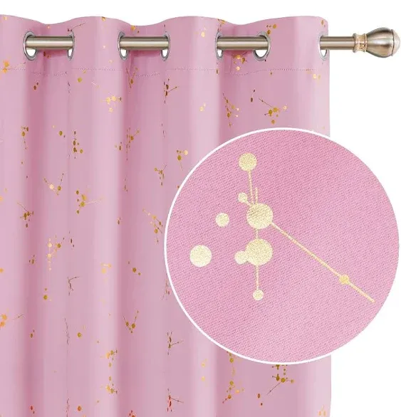 Deconovo Short Blackout Curtains, Constellation Pattern Foil Printed Curtains for Living Room (Pink, 52 x 45 inch, 2 Panels)