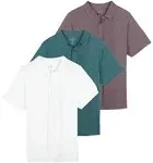 Real Essentials 3-Pack: Men's Regular Fit Casual Short Sleeve Button Down Shirt (Available in Big & Tall)