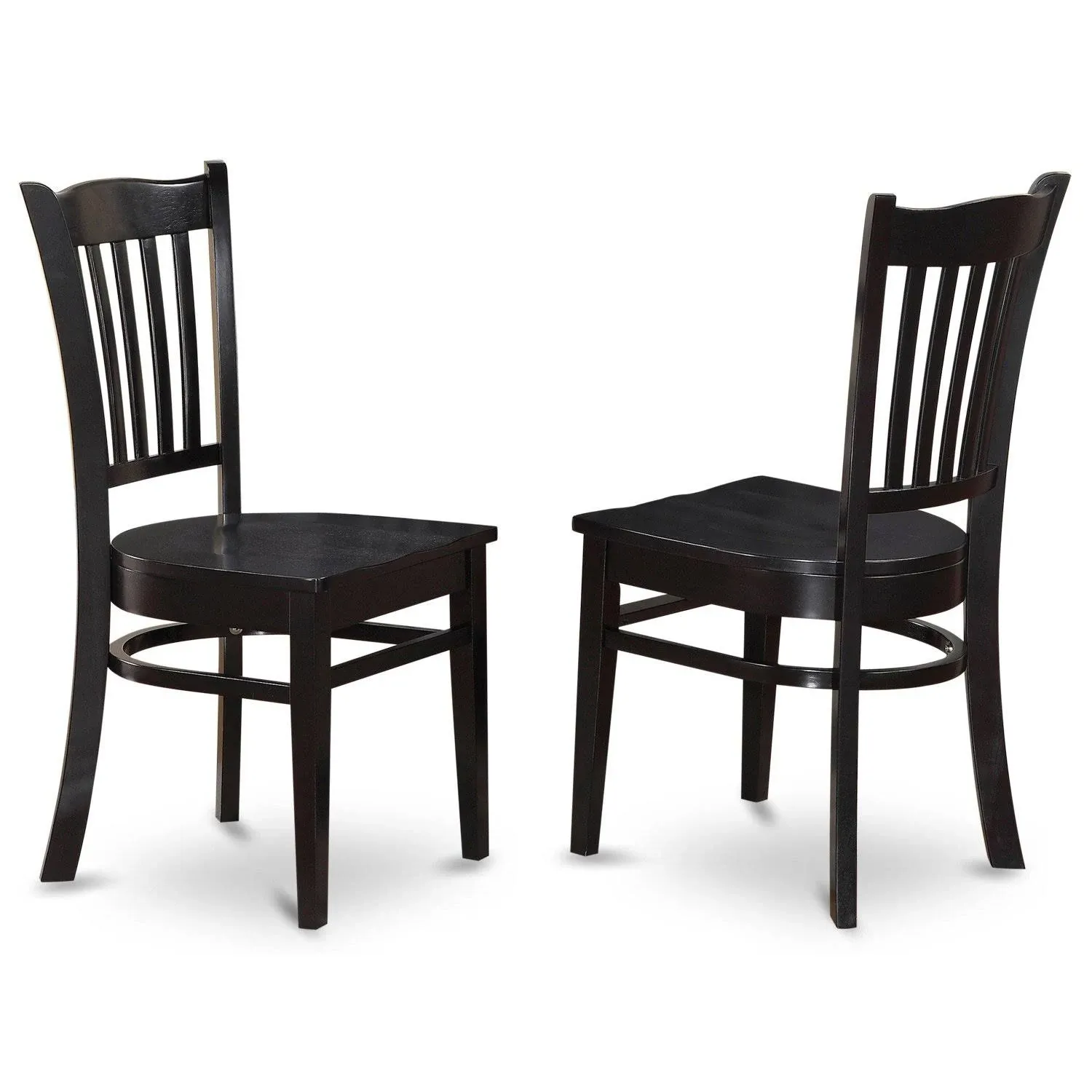 East West Furniture Groton Dining Chair with Wood Seat in Black Finish, Set of 2