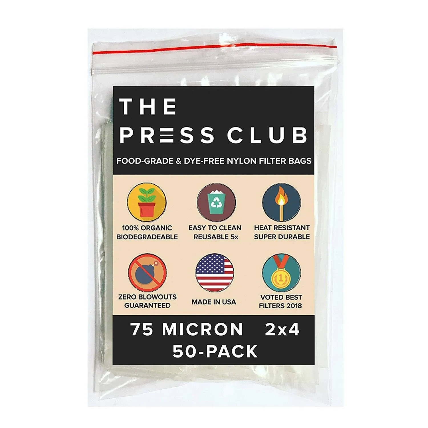 75 Micron | Premium Nylon Tea Filter Press Screen Bags | 2" x 4" | 50 Pack | Zero ...