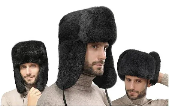 PURFUN Men Women Faux Fur Trapper Hat Winter Thick Furry Ushanka Earflap Cap Windproof Cycling Ski Hunting Hat with Ear Flap