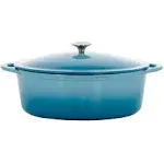 MegaChef 7 qts Oval Enameled Cast Iron Casserole in Blue